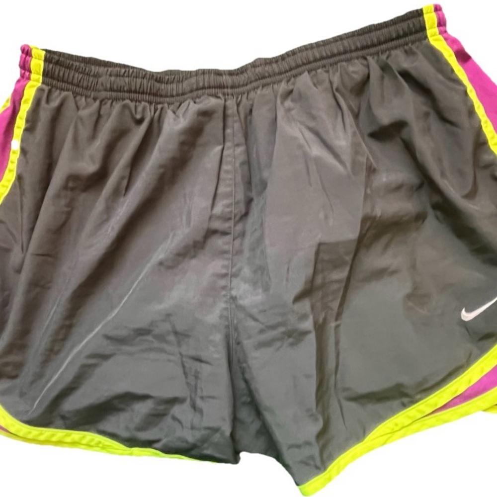 Nike Women's Black Athletic Shorts with Pink & Neon Yellow Trim
